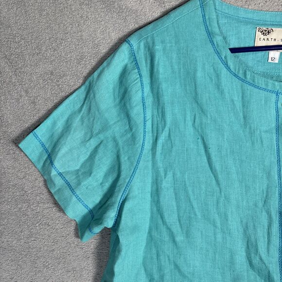 Earth Song Skirt Set Womens Size 12 Teal Linen Blend Gauze Boho Hippie Lagenlook - Picture 6 of 16